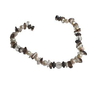 Natural Abalone Pearl Smoky Quartz Crystal Bracelet Magnetic Clasp Boho Style